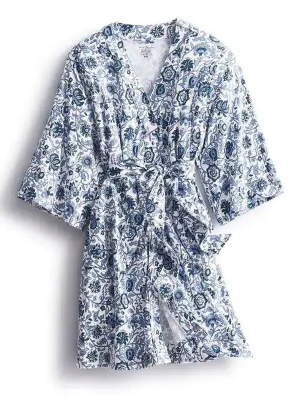 Vera Bradley Marrakesh Cool Pima Cotton Knit Robe S/M Blue White